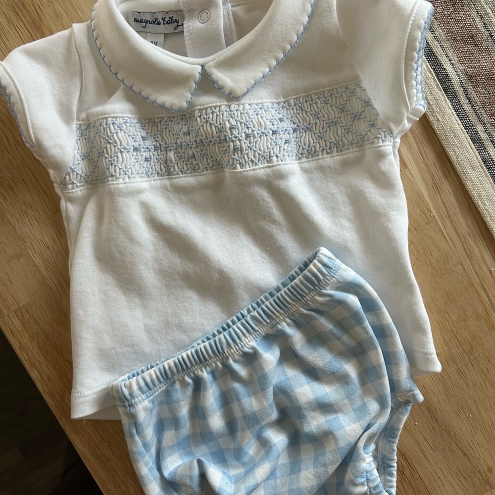 Magnolia Baby Blue & White Smocked Kids Matching Set
